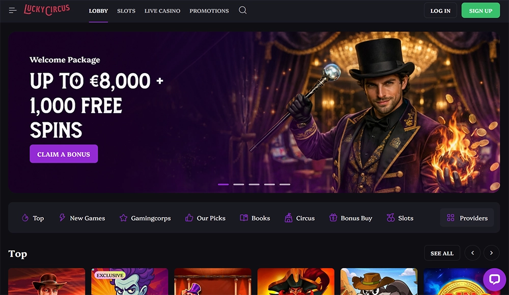 lucky circus casino website