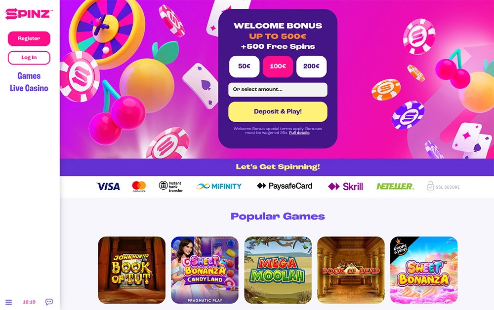spinz casino website
