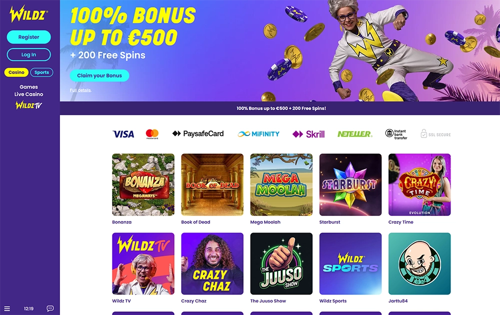 wildz casino website