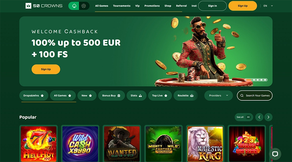 50 crowns casino website