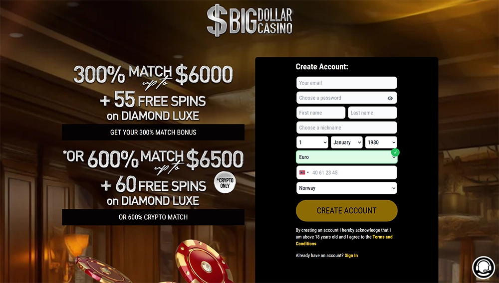 big dollar casino website