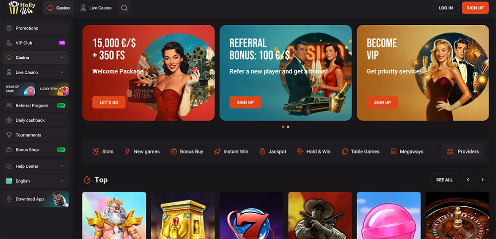 hollywin casino website