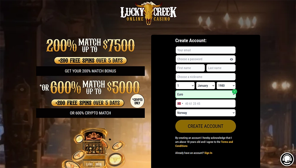 lucky creek casino website
