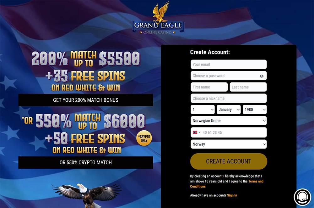 grand eagle casino website